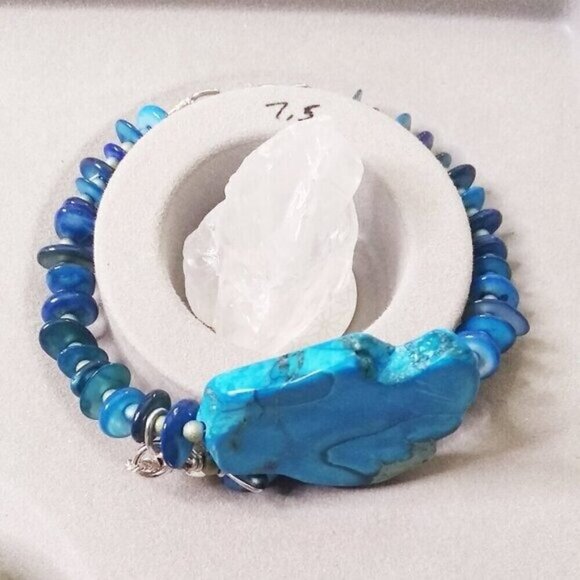 Turquoise & Blue! Sea Sediment Jasper + Genuine Shells + Sea Turtle Bracelet - Picture 7 of 8